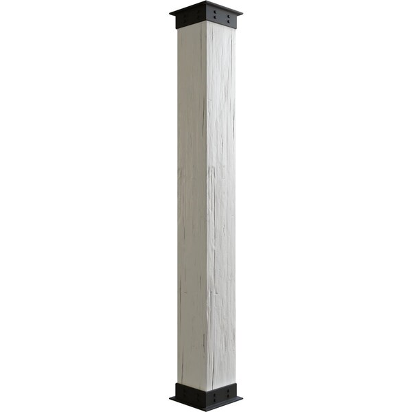 Ekena Millwork Hand Hewn Faux Wood Non-Tapered Square Column Wrap w/ Faux Iron Capital & Base, 14"W x 18'H COLUHH14X216IRUF - main